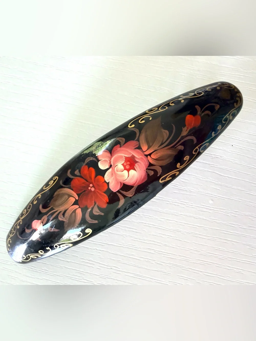 Artisan Hair Barrette, Russian hand painted Floral Lacquer Hair Clip 4